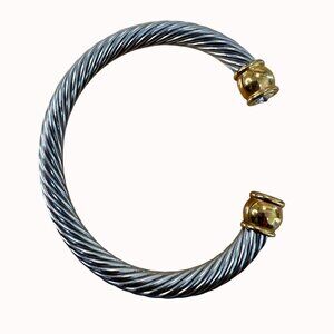 Classic Cable Twisted Wire Cuff Bracelet With Gold-Tone Ends & Clear Stone
